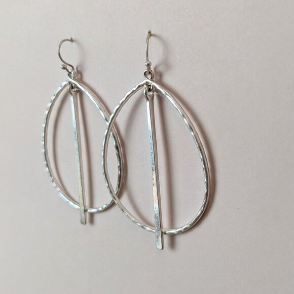 Gold OR Silver Teardrop Hammered Hoop Earrings with Metal Tassel Fishhook - Picture 7 of 8